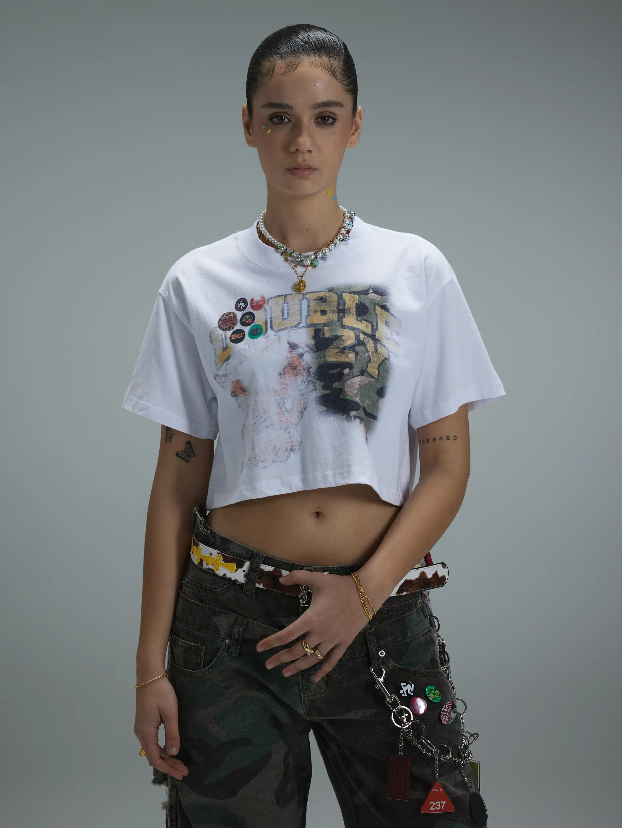Acid Washed Boxy Graphic Crop Tee-437 - Image 6