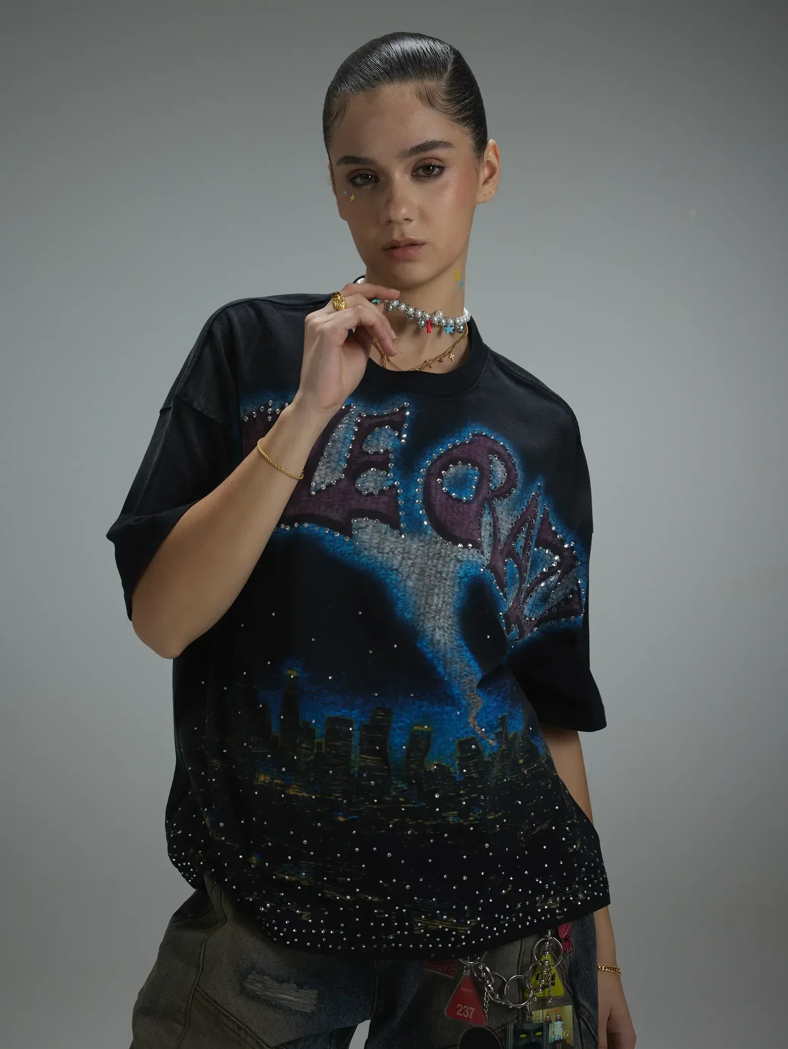 Boxy L.A. Skyline Iced Out Tee-435 - Image 2