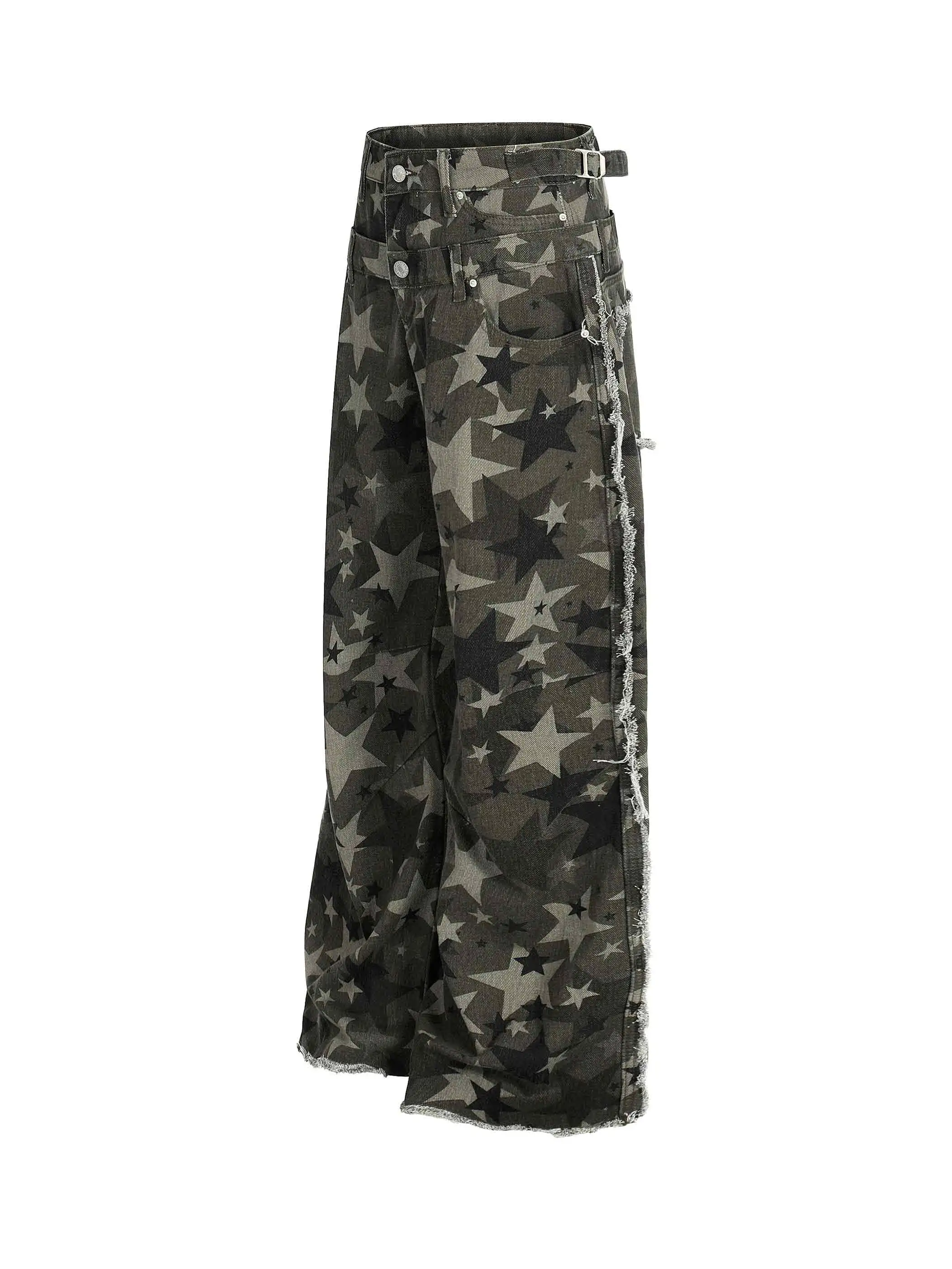 Camouflage Star Frayed Jeans-S1154 - Image 3