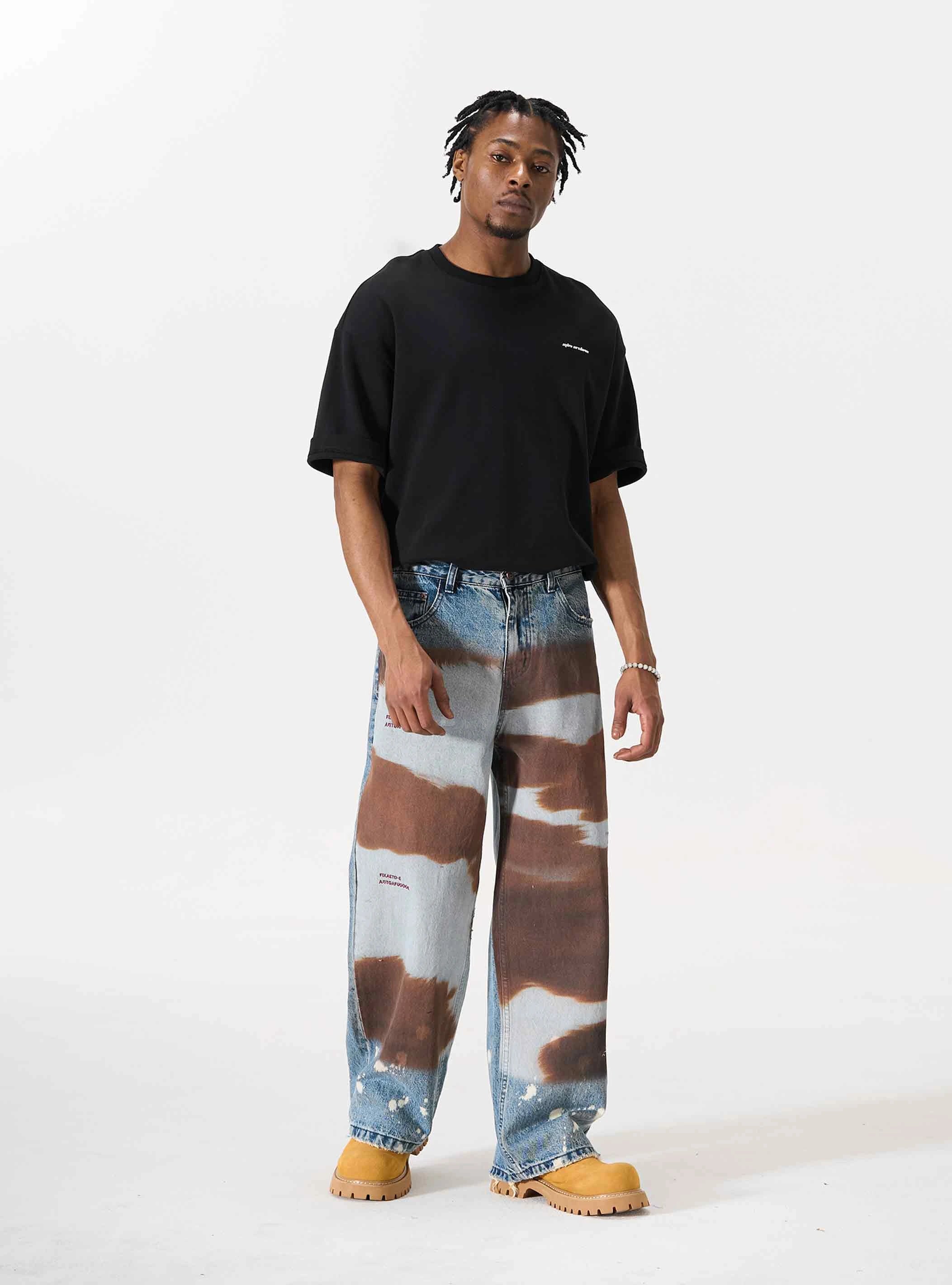 Cow-Print Western Denim Jeans-S1195 - Image 4