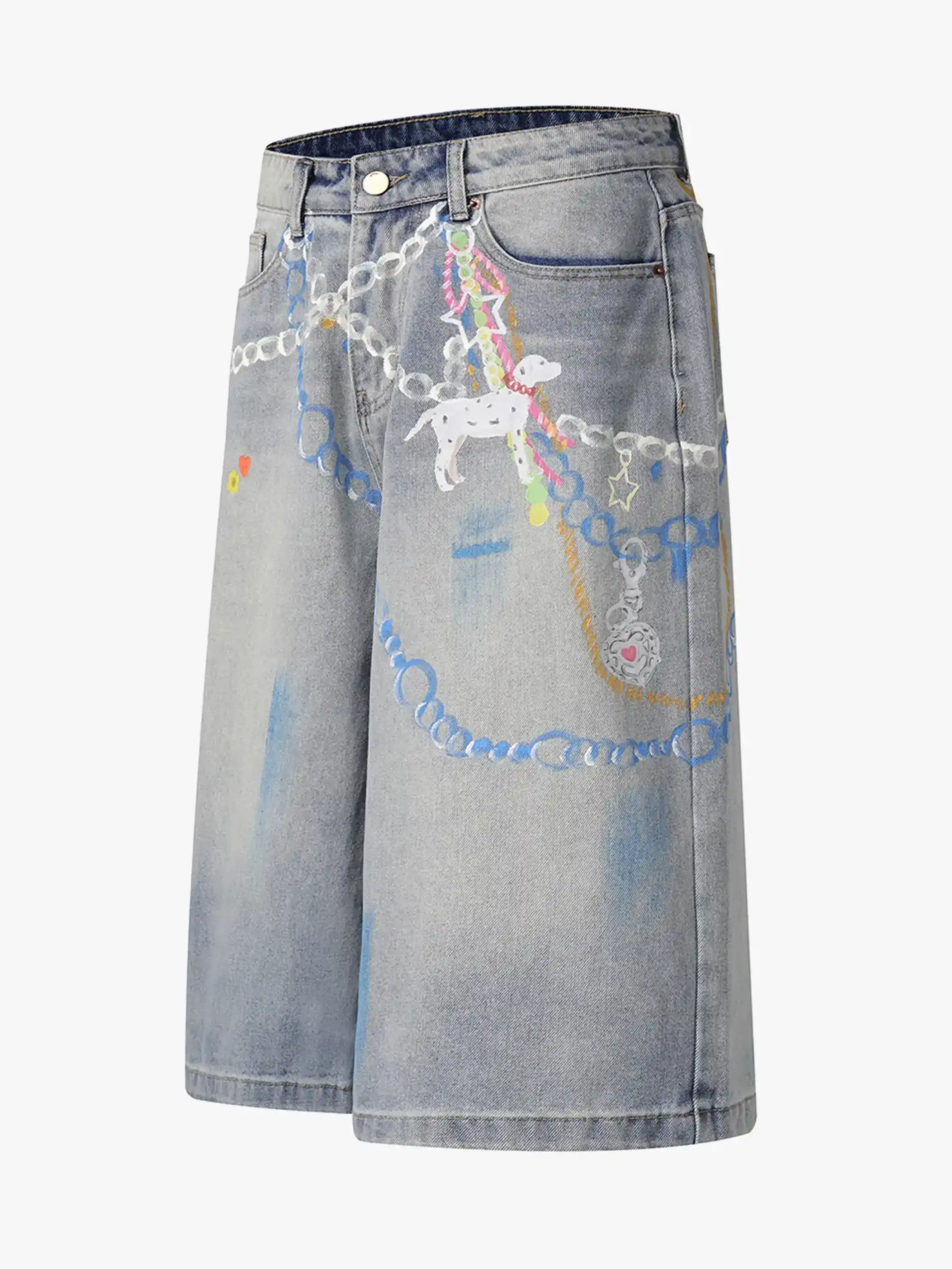 Hand-painted Chain Capri Shorts-S1091 - Image 5