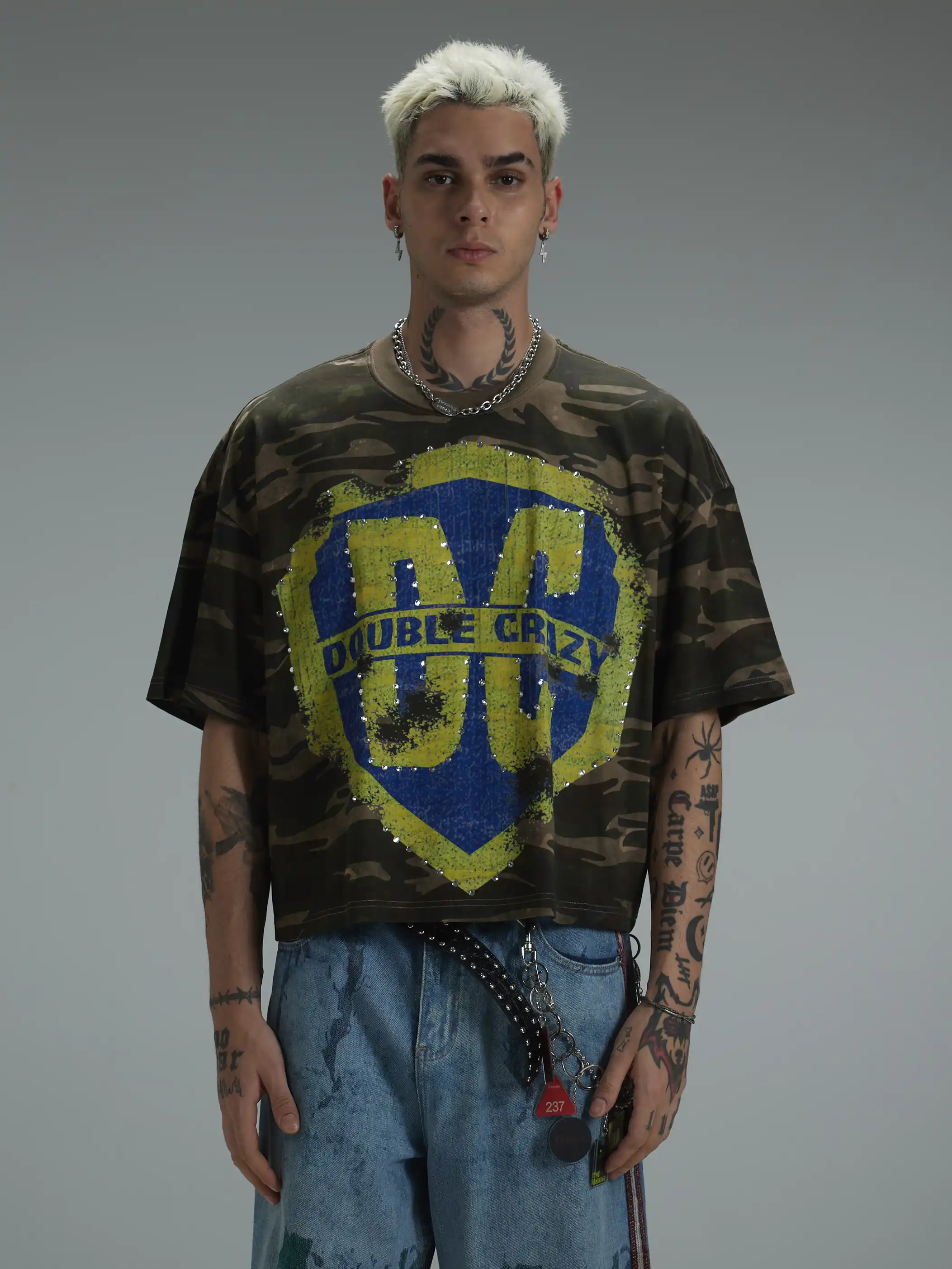 Iced Out Camo Shield Graphic Tee-440 - Image 2