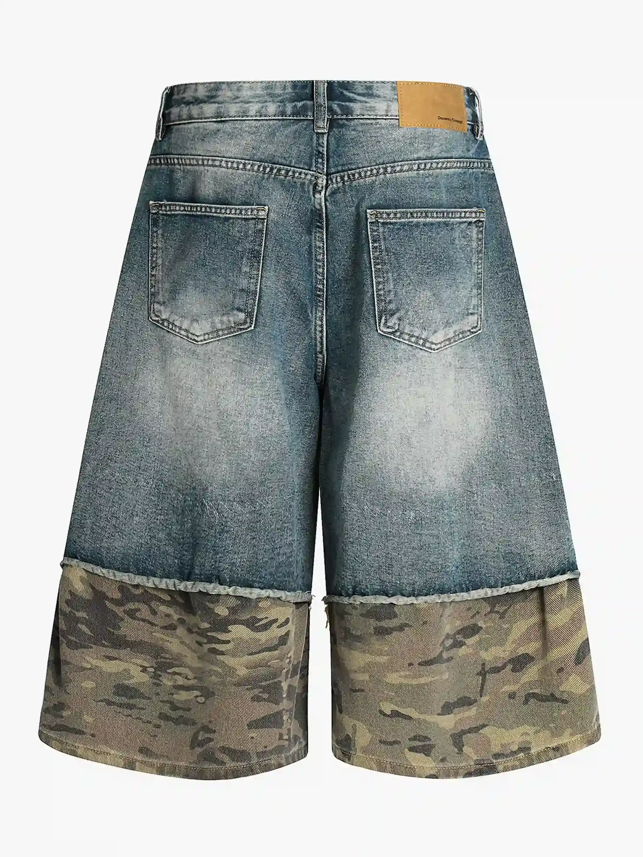 Vintage Camo Patchwork Wasteland Denim Shorts-S1077 - Image 3