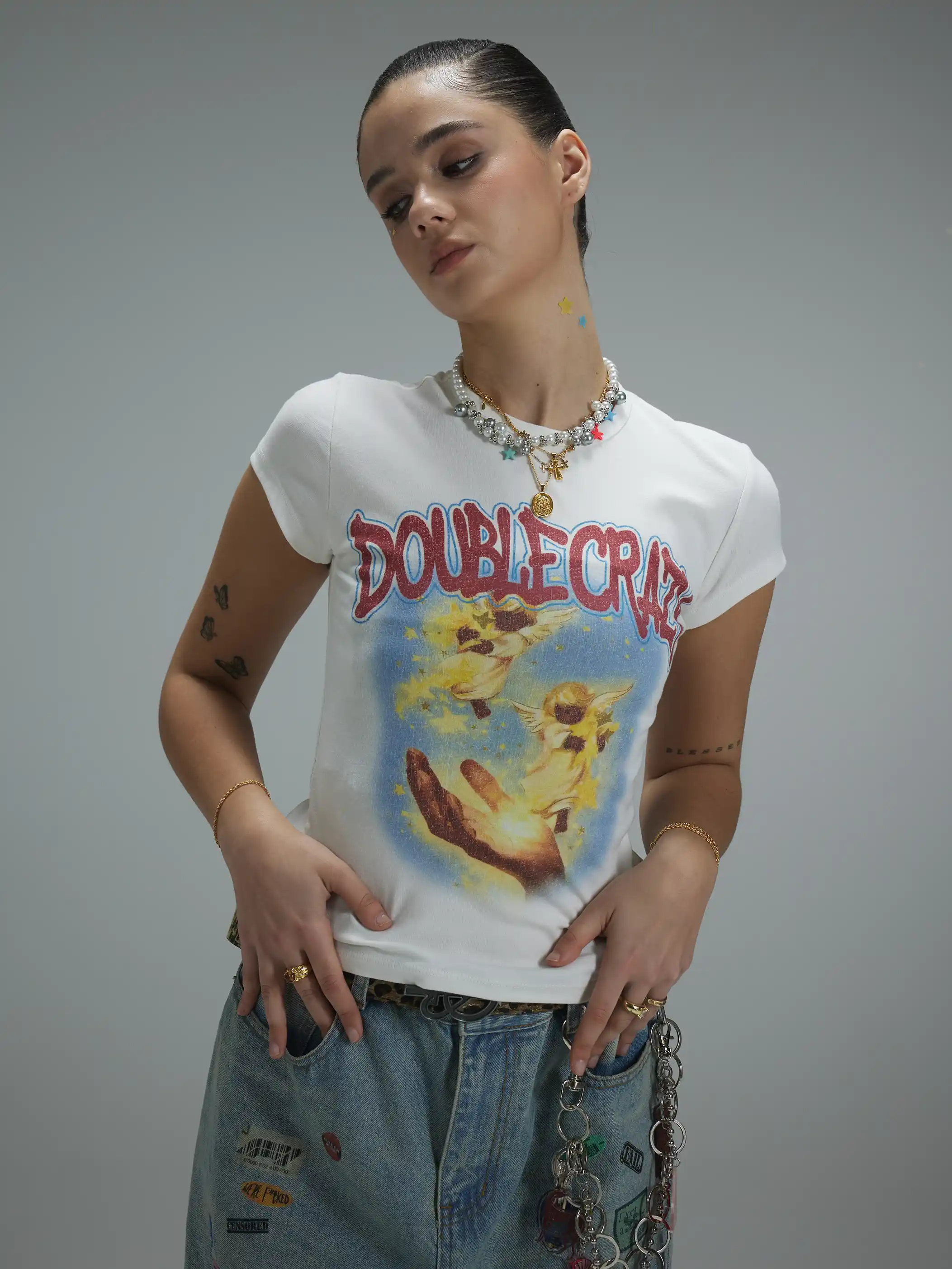 Y2K Grunge Cracked Angel Baby Tee-433 - Image 7