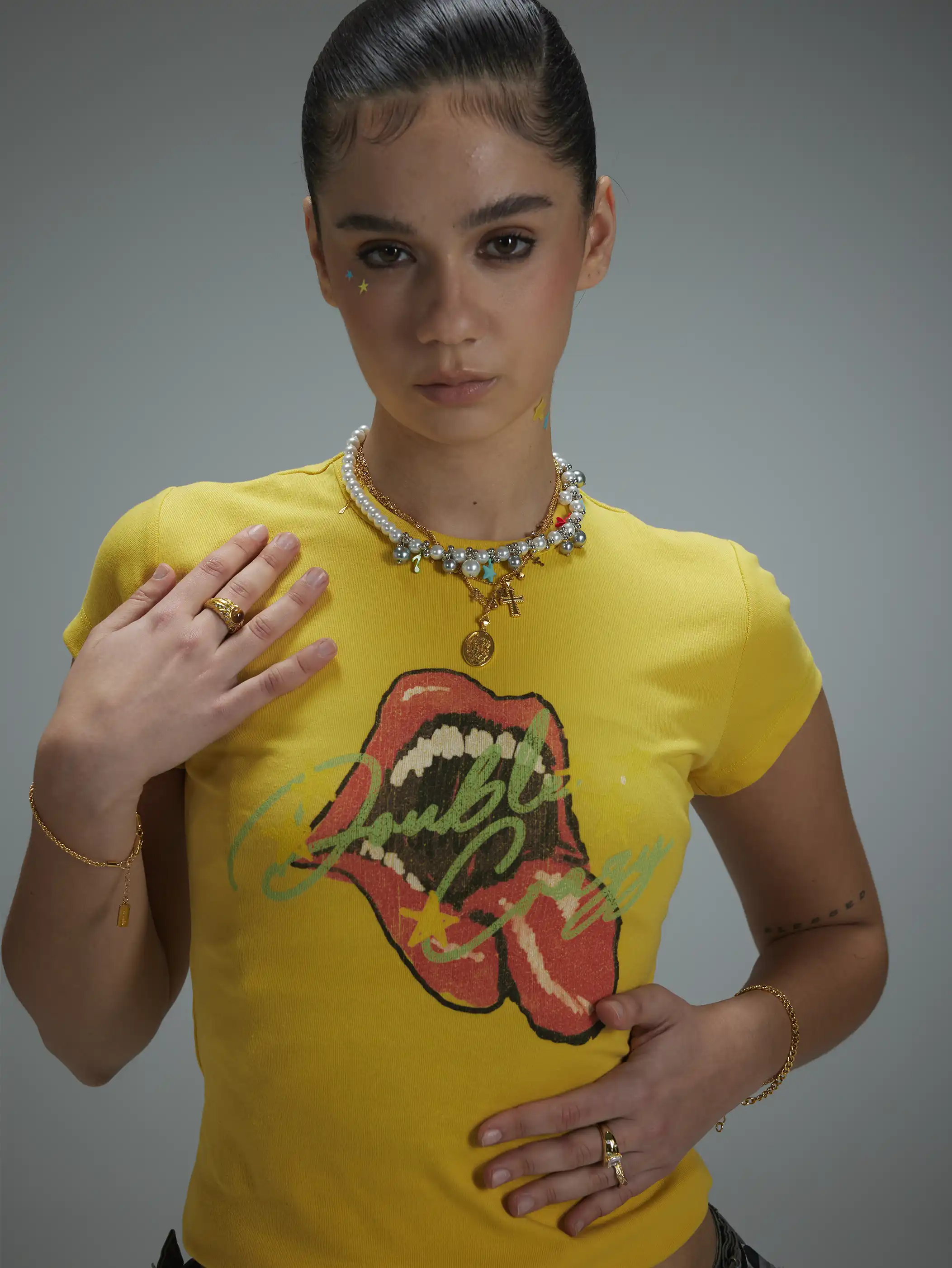 Y2K Grunge Rolling Lips Baby Tee-438 - Image 3